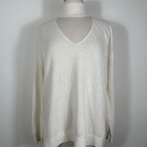 Alice Olivia White Women's Size S/P Linen Blend Open V Neck Turtleneck Sweater